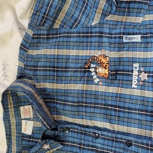 Disney Tigger Blue Plaid Button Shirt Size 2X Vintage Y2K